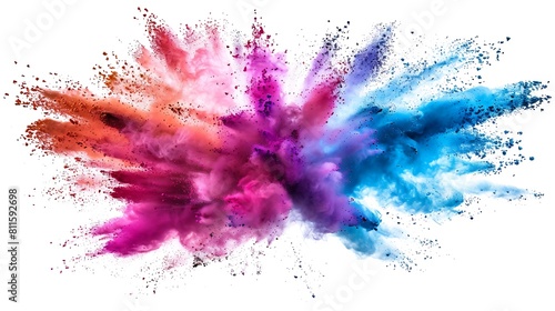 purple and pink powder explosion on white background