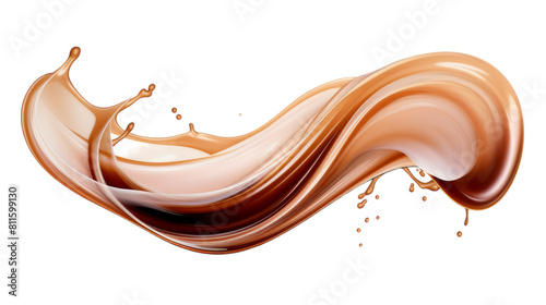 Brown Cream Coffee Swirl Splash on Transparent Background.
