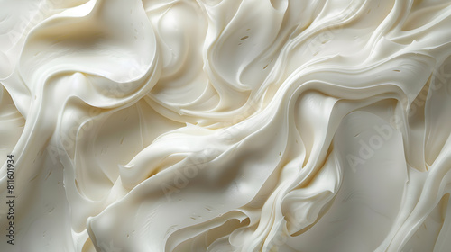 Closeup of a dairy ingredient creating a swirl pattern in a buttercream dish