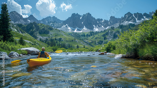 Mit dem Kayak in den Bergen, made by AI