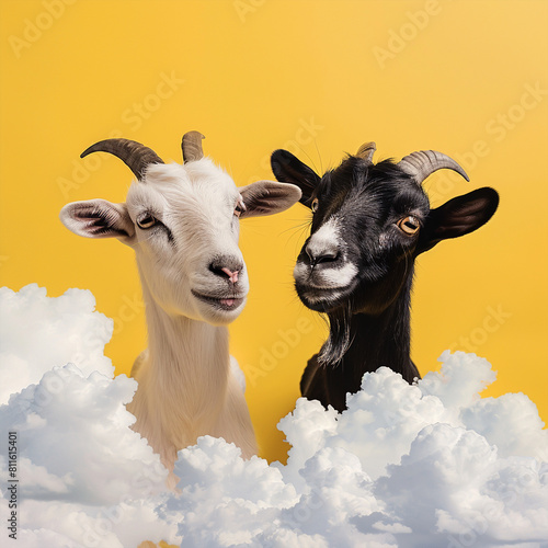 Eid ul adha Mubarak goats on yellow background with clean white clouds