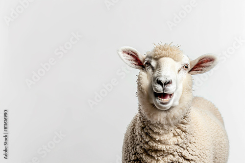 A happy joyful sheep on white background, Eid ul adha mubarak 