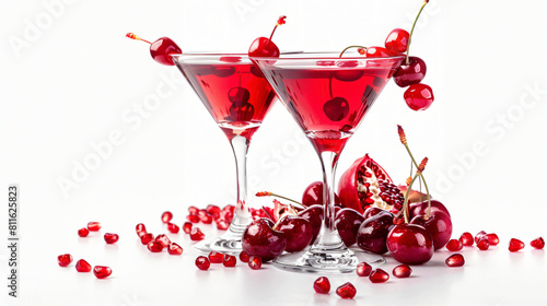 Glasses of Cosmopolitan cocktail with cherries and pom