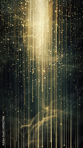 A luminous backdrop of soft gold and cream lines interconnected in a plexus style, flowing vertically down a dark background, with a dedicated text space at the upper end