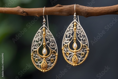 silver and gold earrings with filigree, traditional jewelry from colombia and mexico , hand mede jewels filigrana 