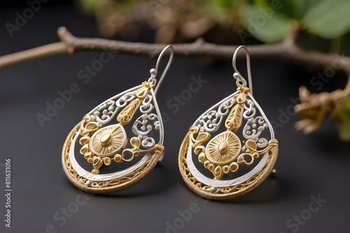 silver and gold earrings with filigree, traditional jewelry from colombia and mexico , hand mede jewels filigrana 