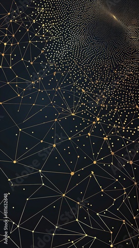 A rich, luxurious backdrop of golden dots connected by bronze lines forming an intricate network on a dark canvas, oriented vertically with text space at the bottom
