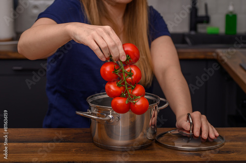 Najlepsze pomidory na sos pomidorowy, kuchnia włoska basenu śródziemnomorskiego, stal nierdzewna 
