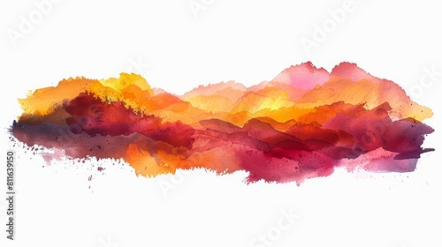 A set of watercolor of a vibrant sunset over the desert, where the sky and sand seem to merge in fiery hues, Clipart isolated with a white background