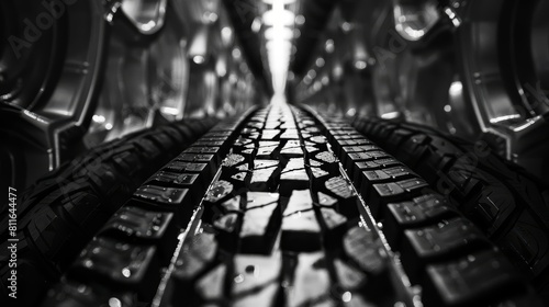 Focus on the patterns and symmetry of the tire treads