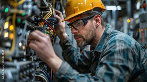 A network engineer configuring a rugged edge computing device in a remote industrial plant, surrounded by machinery