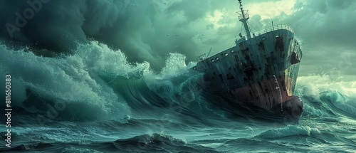 The ocean claiming its own as a colossal cargo ship tips over and begins its descent beneath the waves