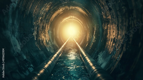 Sewer tunnel with bright light at the end