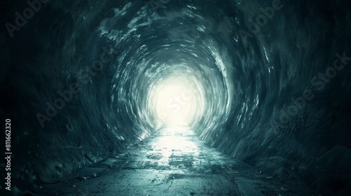 A dark tunnel with a bright light at the end.