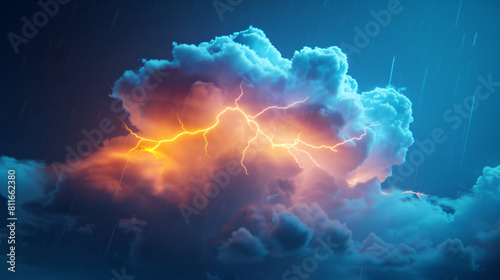 Lightning storm icon Weather forecast sign. 3d render