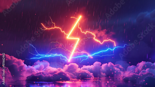 Lightning storm icon Weather forecast sign. 3d render