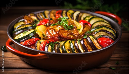 Ratatouille, Provençal vegetable stew originating from Nice, France. Classic summer dish packed with fresh, seasonal vegetables