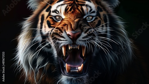 Fierce tiger with a fiery mane illustration