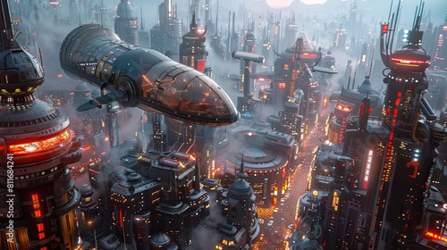 Immerse viewers in a high-angle view of a Utopian cityscape with futuristic architecture