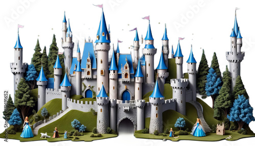 blue fairy background castle tale banner widescreen wallpaper disney fantasy magic make believe princess prince magical stylised painting