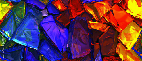 Vivid Abstract Crumpled Foil in Red, Blue, and Orange