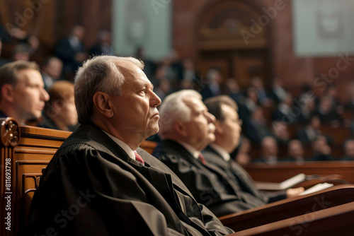 People at a meeting in the courtroom. AI generative