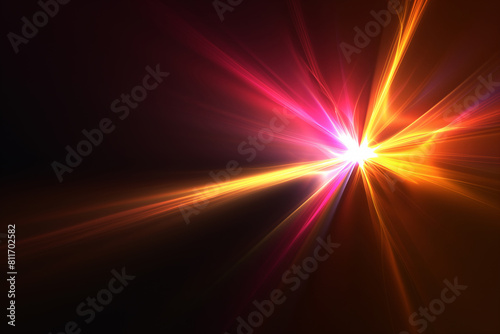 Intense light flare radiating from a central point in darkness