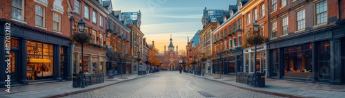 A city street with a large building in the background