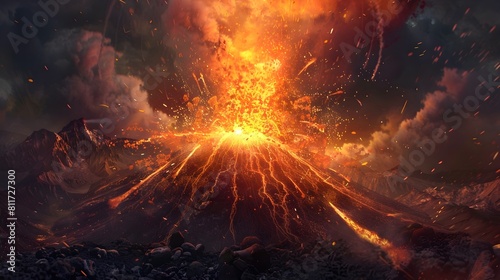 Explosion of the Volcano with magma