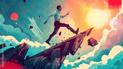 The Journey of Success Business Illustrations Depicting Obstacles and Achievements. Generative Ai