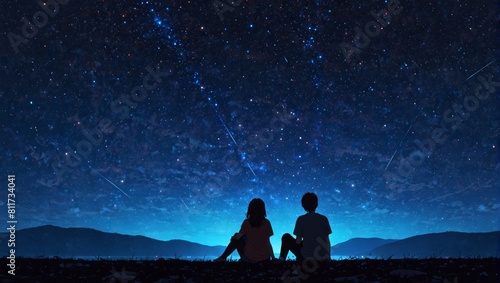 silhouette of a couple looking at the stars at night