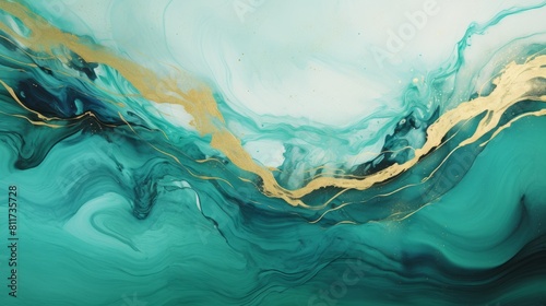 Very beautiful juicy turquoise paint with the addition of gold powder. Style incorporates the swirls of marble or the ripples of agate. Natural Luxury