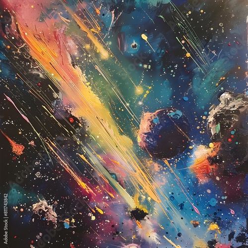 Vibrant Cosmic Abstraction of Celestial Wonders in Impressionistic Brushstrokes