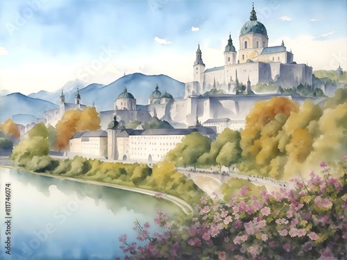 Salzburg Austria Country Landscape Illustration Art 