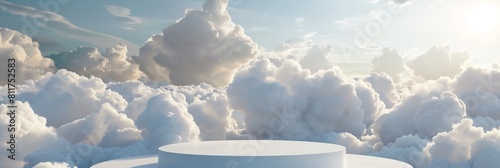 A white pedestal is surrounded by a cloud of white clouds