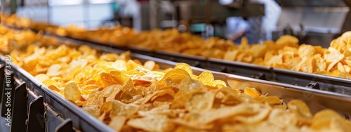 Potato chips production line at the factory. potato chips and snacks