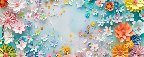 Colorful paper craft flowers on a light background