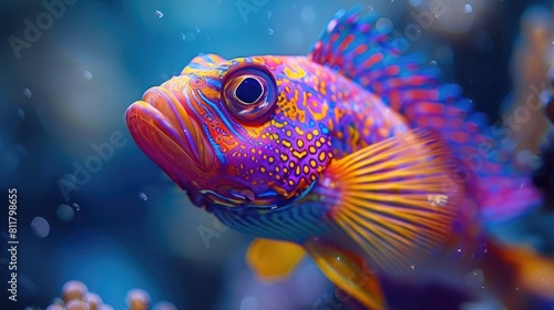 Neon-Colored Tropical Fish Close-Up Underwater Scene.