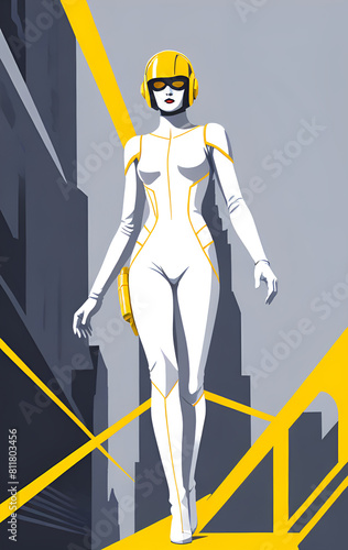 illustrazione di androide femminile con elementi geometrici a tema astratto contemporaneo