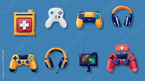 Vector set of games icon videogame controller headphon