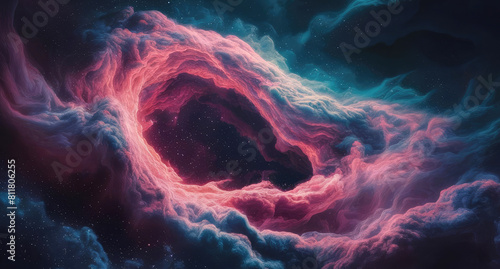 The cosmos with a stunning illustration of a supernova nebula, Surrounded by a sea of shimmering stars, Background with nebula.