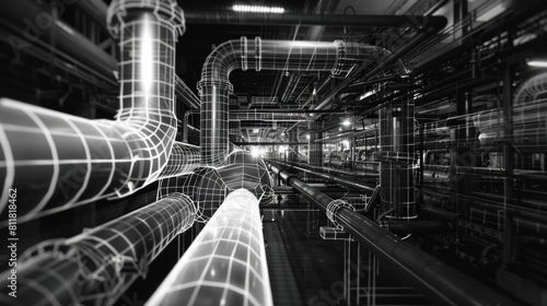 wireframe design of pipelines mixed with photo
