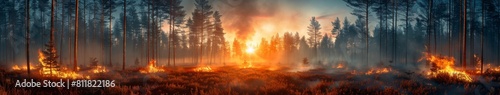 Forest on fire, hot summer day，Blazing Forest Inferno - Captivating 4K Wallpaper for Hot Summer Days 