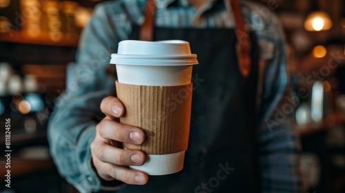 Barista serving coffee in takeaway cup in coffee shop