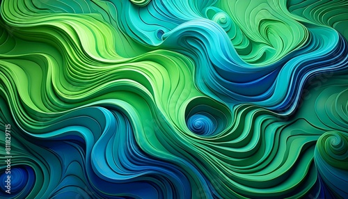 Abstract swirling patterns of green and blue representing Earth's natural resources, water