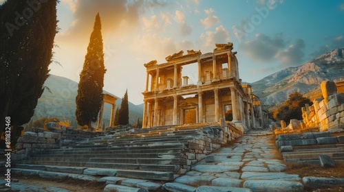 Wandering the ancient streets of Ephesus Turkey exploring well-preserved ruins that offer insights into Roman and Byzantine civilizations with the Libr