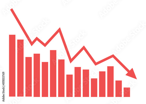 bar chart with arrow graph going down business decline investment and trading loss economic recession