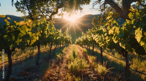 Hiking through the sun-drenched vineyards of Napa Valley California during the summer grape harvest experiencing the lush landscapes and the taste of f