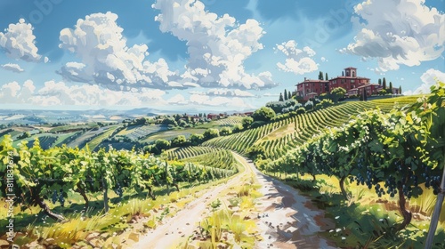 Enjoying a summer day in the vineyards of Tuscany Italy where the sun bathes the rolling hills in light and the aroma of ripe grapes fills the air.Basi