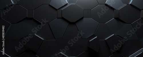Sleek Precision: Dark Hexagonal Tiles Creating a Modern 3D Surface Banner
